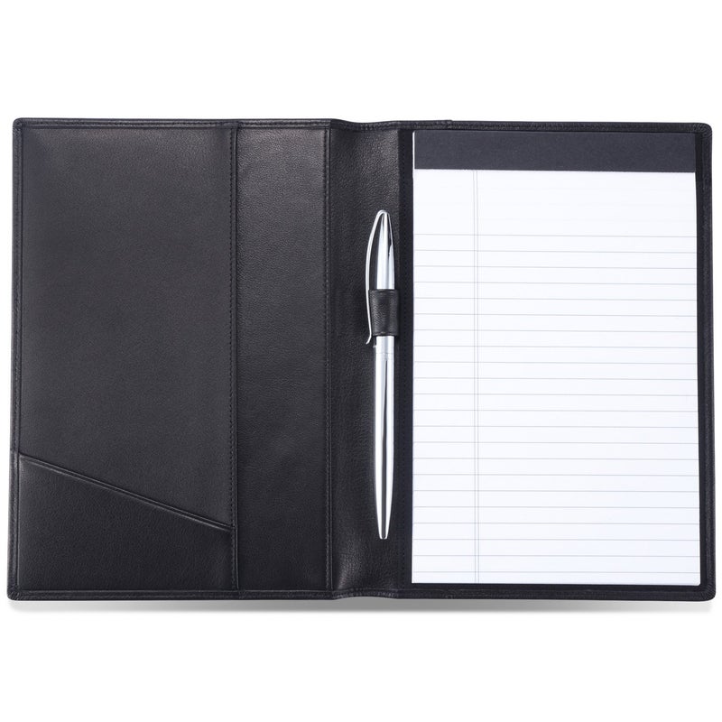 HISCOW Leather Junior Padfolio for Men & Women with Pen Loop, Italian Calfskin, Business Portfolio Notebook Folder (Classic Black) - Image 1